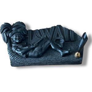 Vintage Pen Holder Coco Joes Hawaiian Black Carved Lava Resin Desk Office‎ Decor